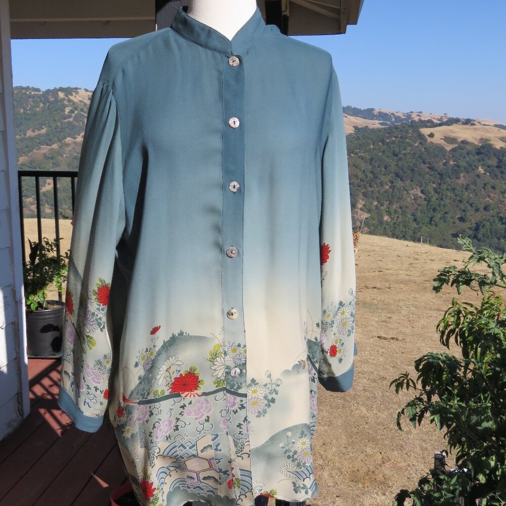 Citron Santa Monica Size XL  Floral Duster Tunic Top 100% SILK. Multicolor